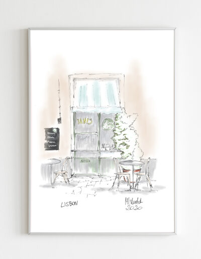 cafe in Lisbon, rysunek odręczny, Marta Iwanowska