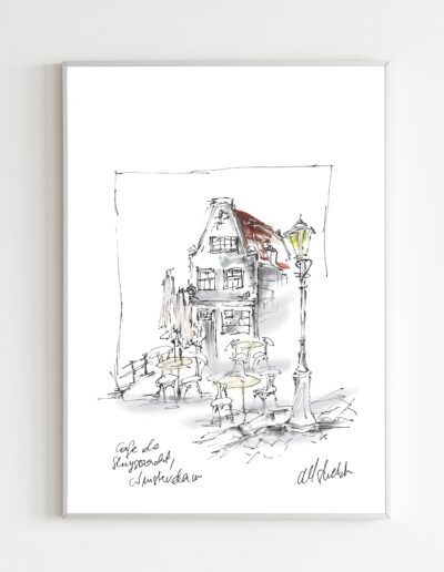 cafe in Amsterdam, rysunek odręczny, Marta Iwanowska