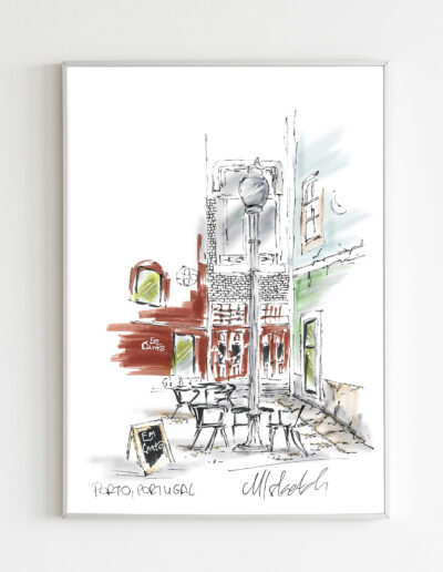 cafe in Porto, rysunek odręczny, Marta Iwanowska