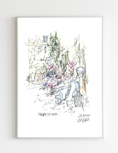 Pienza, Toscana, rysunek odręczny, Marta Iwanowska